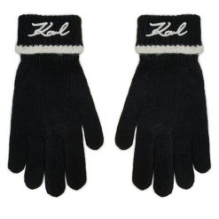 Rękawiczki Damskie KARL LAGERFELD. Czarne rękawiczki damskie KARL LAGERFELD, bez wzorów, z dzianiny. Za 269.99 zł.