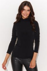 Czarna Klasyczna Bluzka z Golfem. Czarne bluzki damskie Makadamia, xl, bez wzorów, z elastanu, klasyczne, bez kołnierzyka, bez ramiączek. Za 129.90 zł.