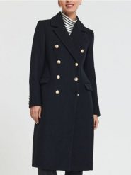 Płaszcz dwurzędowy - granatowy. Niebieskie płaszcze damskie Sinsay, l, bez wzorów, eleganckie, bez kaptura. Za 149.99 zł.
