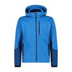 Kurtka z kapturem softshell Ripstop CMP. Niebieskie kurtki sportowe męskie CMP, bez wzorów, z softshellu, trekkingowe. Za 435.50 zł.