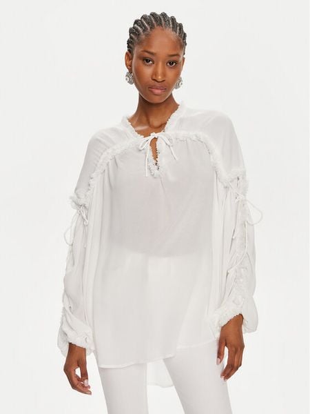 Munthe Bluzka Observation 242100724223 Biały Loose Fit. Białe bluzki damskie Munthe, bez wzorów, z wiskozy, bez kołnierzyka, bez ramiączek. Za 499.99 zł.