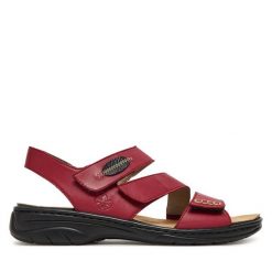 Sandały Rieker. Czerwone sandały damskie Rieker, bez wzorów, bez obcasa, na płaskiej podeszwie, bez zapięcia. Za 229.99 zł.