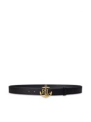 LAUREN RALPH LAUREN Pasek Damski Anchor-Logo Skinny Leather Belt 412957004001 Czarny. Czarne paski damskie Lauren Ralph Lauren, bez wzorów, ze skóry. Za 309.99 zł.