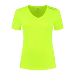 Damska koszulka z krótkim rękawem Rogelli Promo. Żółte koszulki sportowe damskie Rogelli, xl, bez wzorów, bez kołnierzyka, bez ramiączek, do biegania. W wyprzedaży za 40.00 zł.