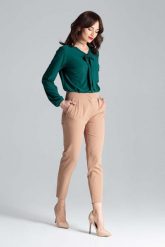 Brązowe Eleganckie Cygaretki 7/8 z Zakładkami. Brązowe spodnie materiałowe damskie Katrus, l, bez wzorów, z materiału, z podwyższonym stanem. Za 209.00 zł.