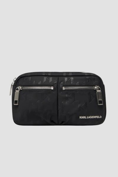 KARL LAGERFELD Czarna męska nerka z monogramem. Czarne saszetki męskie KARL LAGERFELD. W wyprzedaży za 999.99 zł.