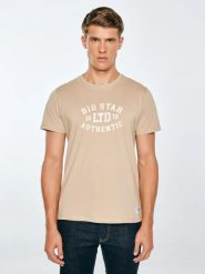 Koszulka męska z nadrukiem beżowa Teller 804. Brązowe t-shirty męskie Big Star, l, z aplikacjami, z dzianiny, retro, bez kołnierzyka. W wyprzedaży za 99.99 zł.