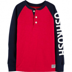 Koszulka w kolorze różowo-granatowym. Czerwone t-shirty dla chłopców OshKosh, z nadrukiem, z bawełny, z długim rękawem. Za 59.95 zł.