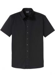 Koszula z krótkim rękawem, ze stretchem, Slim Fit. Białe koszule męskie bonprix, l, bez wzorów, bez kołnierzyka, bez ramiączek. Za 89.99 zł.