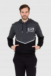 EA7 Czarno-szara bluza z kapturem w moro. Czarne bluzy męskie EA7 Emporio Armani, m, bez wzorów, z kapturem. W wyprzedaży za 299.99 zł.