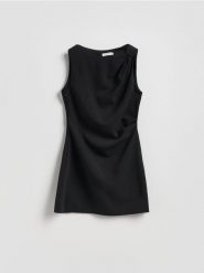 Sukienka mini z drapowaniem - czarny. Czarne sukienki damskie Reserved, l, bez wzorów, z lyocellu, bez kołnierzyka, bez ramiączek, mini, dopasowane. Za 149.99 zł.