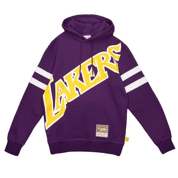 Bluza z kapturem Los Angeles Lakers. Fioletowe bluzy męskie Mitchell & Ness, bez wzorów, z kapturem, do koszykówki. Za 434.50 zł.