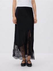 Spódnica maxi z koronkowymi wstawkami - czarny. Czarne spódnice damskie Reserved, l, bez wzorów, z koronki, maxi, proste. Za 199.99 zł.