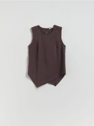 Bluzka z modalem - ciemnobrązowy. Brązowe bluzki damskie Reserved, l, bez wzorów, z tkaniny, klasyczne, bez kołnierzyka, bez ramiączek. Za 99.99 zł.