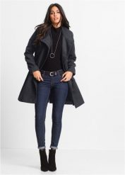 Krótki płaszcz. Szare kurtki damskie bonprix, bez wzorów, eleganckie, krótkie, bez kaptura. Za 299.99 zł.