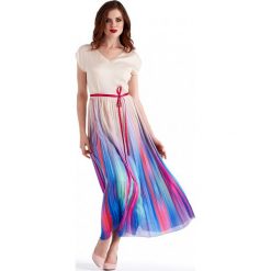 Plisowana sukienka maxi Potis & Verso ABIGAIL. Brązowe sukienki damskie Potis&Verso, uniwersalny, bez wzorów, eleganckie, bez kołnierzyka, bez ramiączek, maxi, kopertowe. Za 899.00 zł.