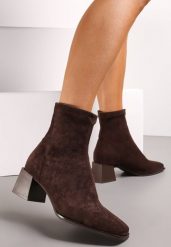 Brązowe Botki na Słupku z Kwadratowym Noskiem Jozelinetta. Brązowe botki damskie Renee, na jesień, eleganckie, bez obcasa, na obcasie, bez zapięcia. Za 129.99 zł.