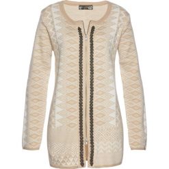 Długi sweter rozpinany bonprix cielisto-biały. Brązowe kardigany damskie bonprix, z żakardem. Za 109.99 zł.