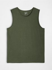 Bawełniany tank top basic - khaki. Brązowe t-shirty męskie Sinsay, l, bez wzorów, z bawełny, bez kołnierzyka. W wyprzedaży za 9.99 zł.