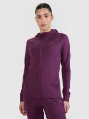 4F Bluza treningowa regular szybkoschnąca damska - fioletowa XS. Fioletowe bluzy damskie 4f, xs, bez wzorów, z dzianiny, z kapturem, na fitness i siłownię. W wyprzedaży za 139.99 zł.