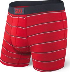 SAXX Bokserki męskie Vibe Boxer Brief Red Shallow Stripe r. S. Czerwone bokserki męskie Saxx, m, bez wzorów. Za 103.99 zł.