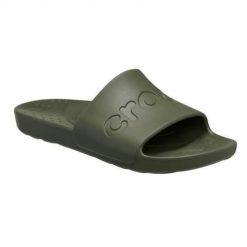 Klapki unisex Crocs Slide. Zielone klapki damskie Crocs, bez wzorów, z materiału, bez obcasa. Za 164.00 zł.