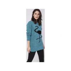 Sweter z flamingiem, SWE131 turkus MKM. Zielone swetry damskie Mkm swetry, z dzianiny. Za 138.00 zł.