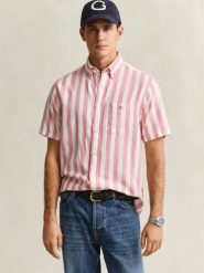 Gant Męska koszula z krótkim rękawem z lnu Mężczyźni Regular Fit Bawełna różowy, XXL. Czerwone koszule męskie GANT, na lato, m, bez wzorów, z bawełny, eleganckie, bez kołnierzyka, bez ramiączek. Za 549.95 zł.