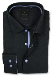 Koszula Męska REY JAY, Slim-Fit, Długi Rękaw, Grafitowa w Drobny Groszek. Niebieskie koszule męskie Rey Jay, m, bez wzorów, z bawełny, eleganckie, bez kołnierzyka, bez ramiączek. Za 119.00 zł.