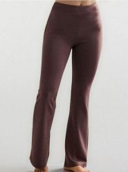 Spodnie flare z dzianiny scuba Gym Hard - brązowy. Brązowe spodnie materiałowe damskie Sinsay, l, bez wzorów, z dzianiny. Za 39.99 zł.