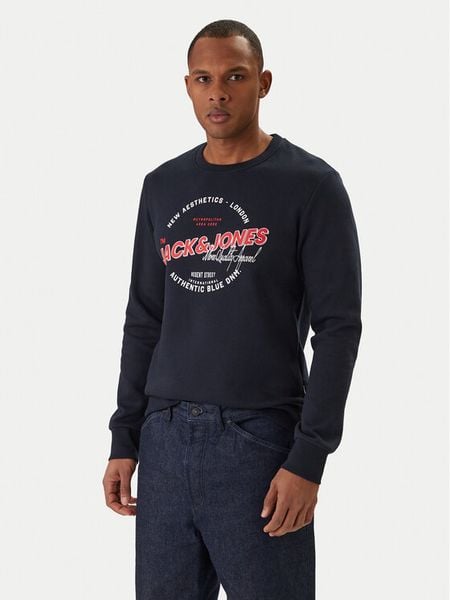 Jack & Jones Bluza Logo 12288925 Granatowy Regular Fit. Niebieskie bluzy męskie Jack & Jones, l, bez wzorów, z bawełny, bez kaptura. Za 88.99 zł.