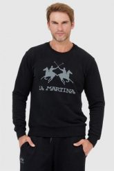 LA MARTINA Czarna bluza męska z szarym logo, Rozmiar XL. Czarne bluzy męskie La Martina, l, bez wzorów, bez kaptura. W wyprzedaży za 252.99 zł.