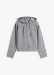 Bluza rozpinana z bawełną organiczną. Niebieskie bluzy damskie bonprix, bez wzorów, z bawełny, bez kaptura. Za 94.99 zł.