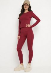 Bordowy Komplet Sportowy Legginsy i Bluzka z Długim Rękawem Toretta. Czerwone legginsy damskie Born2be, s, z aplikacjami. Za 119.99 zł.