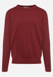 Bordowy Bawełniany Sweter w Klasycznym Stylu Yasila. Czerwone swetry przez głowę męskie Born2be, m, z aplikacjami, z bawełny, bez kołnierzyka. Za 64.99 zł.