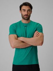 4F Koszulka treningowa regular szybkoschnąca męska - zielona L. Zielone t-shirty męskie 4f, l, bez wzorów, z materiału, bez kołnierzyka. Za 99.99 zł.