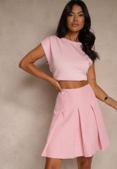 Ciemnoróżowa Plisowana Spódnica High Waist o Rozkloszowanym Kroju Redilsa. Czerwone spódnice damskie Renee, l, bez wzorów, eleganckie, z podwyższonym stanem, mini, plisowane. Za 99.99 zł.