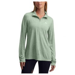 Damska koszulka UA Tech™ Twist ½ Zip 1384225-348 XL. Zielone bluzy sportowe damskie Under Armour, s, bez wzorów, bez kołnierzyka, bez ramiączek, na fitness i siłownię. Za 134.99 zł.
