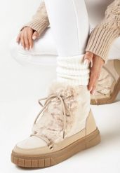 Beżowe Śniegowce Ozdobione Futerkiem Przy Sznurowaniu Avionea. Brązowe śniegowce i trapery damskie Born2be, z jeansu. Za 129.99 zł.