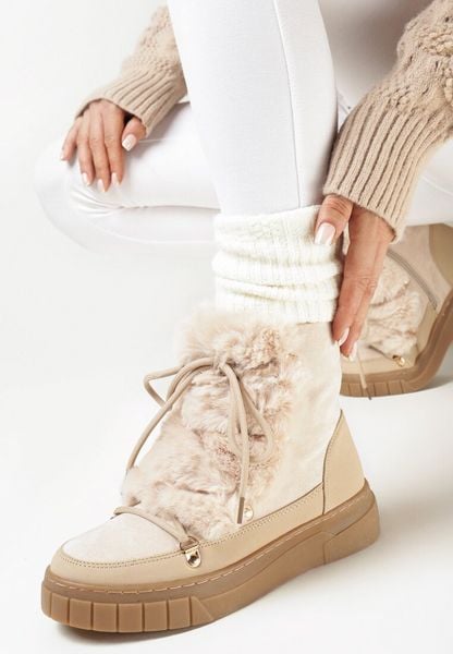 Beżowe Śniegowce Ozdobione Futerkiem Przy Sznurowaniu Avionea. Brązowe śniegowce i trapery damskie Born2be, z jeansu. Za 129.99 zł.