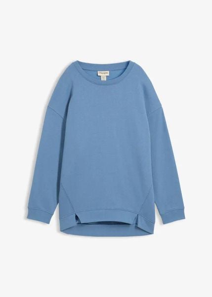 Bluza oversize z mieszanki bawełny. Niebieskie bluzy damskie bonprix, bez wzorów, z bawełny, bez kaptura. Za 77.99 zł.