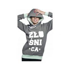 Bluza Grafitowa z Kapturem Złośnica. Szare bluzy damskie Łap nas, m, bez wzorów, z bawełny, z kapturem. Za 169.00 zł.
