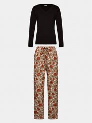 Selmark Piżama Flores P6973 Czarny Regular Fit. Czarne piżamy damskie Selmark, bez wzorów, z syntetyku, bez ramiączek. Za 179.99 zł.