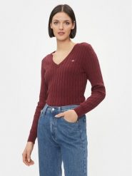 Gant Sweter 4800101 Bordowy Slim Fit. Czerwone swetry damskie GANT, xs, bez wzorów, z bawełny, bez kołnierzyka, bez ramiączek, bez kaptura. Za 519.99 zł.