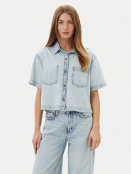 Guess Jeans Koszula W5GH0F D5M83 Niebieski Regular Fit. Niebieskie bluzki damskie Guess Jeans, m, z aplikacjami, z bawełny, bez kołnierzyka, bez ramiączek. Za 189.99 zł.