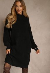 Czarna Dzianinowa Sukienka z Dodatkiem Wełny o Pudełkowym Kroju Nesava. Czarne sukienki damskie Renee, na co dzień, bez wzorów, z dzianiny, bez kołnierzyka, bez ramiączek, midi, proste. Za 139.99 zł.