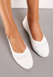 Białe Płaskie Balerinki z Siateczkowego Materiału Nelibra. Białe baleriny damskie Renee, bez wzorów, eleganckie, bez obcasa, na płaskiej podeszwie. Za 39.99 zł.