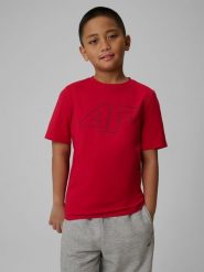 4F T-shirt regular z nadrukiem chłopięcy - czerwony 140 (9-10 lat). Czerwone t-shirty dla chłopców 4f, bez wzorów, z bawełny, bez ramiączek. Za 39.99 zł.