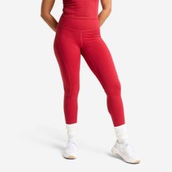 Legginsy fitness damskie Domyos wysoki stan. Czerwone legginsy sportowe damskie DOMYOS, m, bez wzorów, z elastanu, z podwyższonym stanem, na fitness i siłownię. Za 119.99 zł.