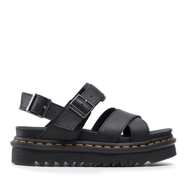Sandały Dr. Martens. Czarne klapki damskie Dr. Martens, bez wzorów, bez obcasa, na koturnie, bez zapięcia. Za 439.99 zł.